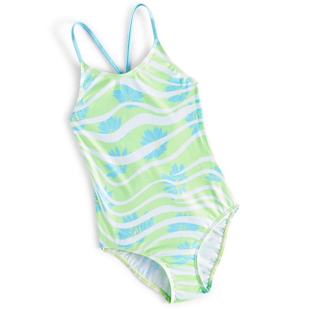 ID Ideology Big Girls One-Piece Wavy‎ Floral Swimsuit - Green/Blue - Size XL